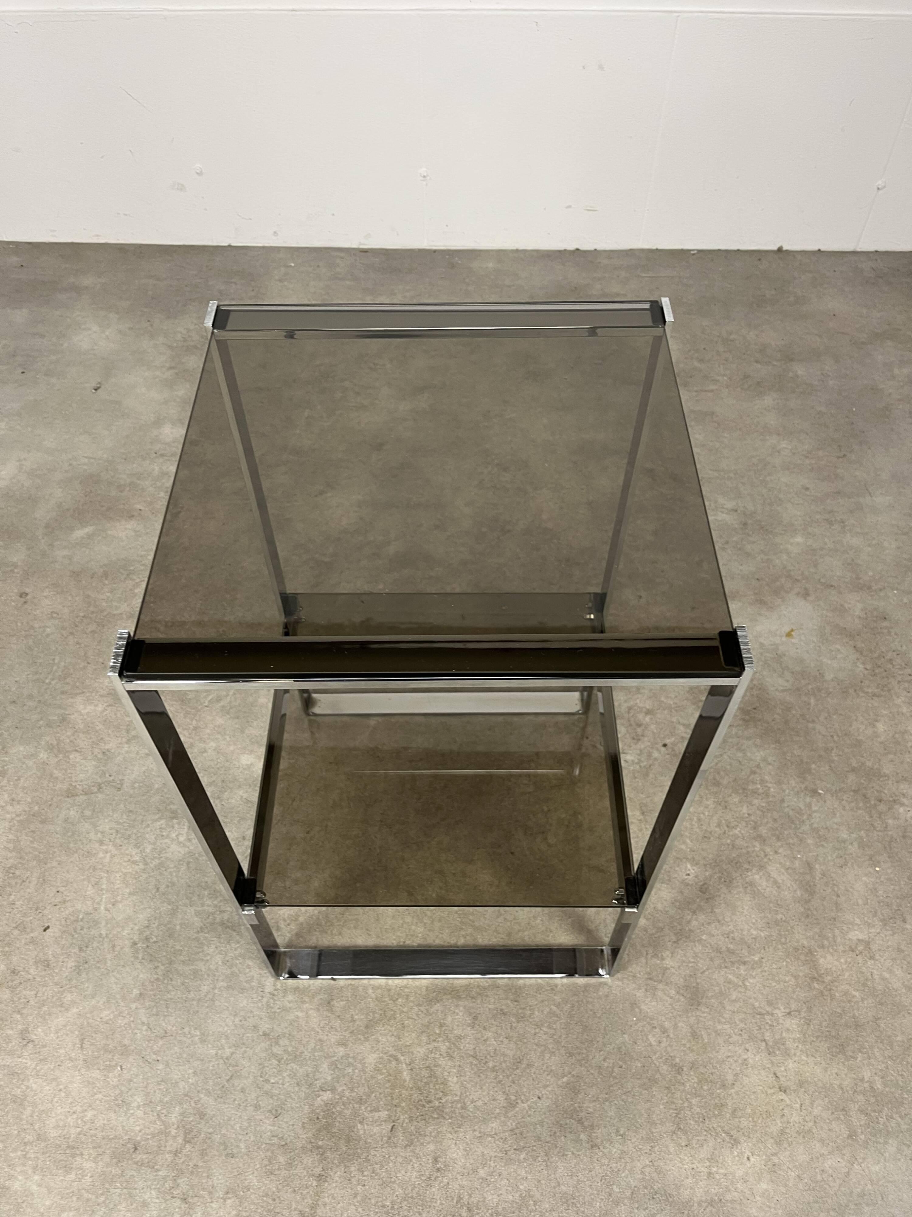 Chrome metal and smoked glass side table, 70s, side table