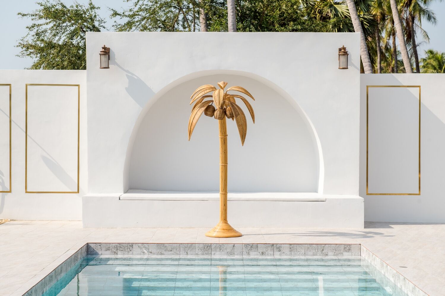 Rattan coconut floor lamp