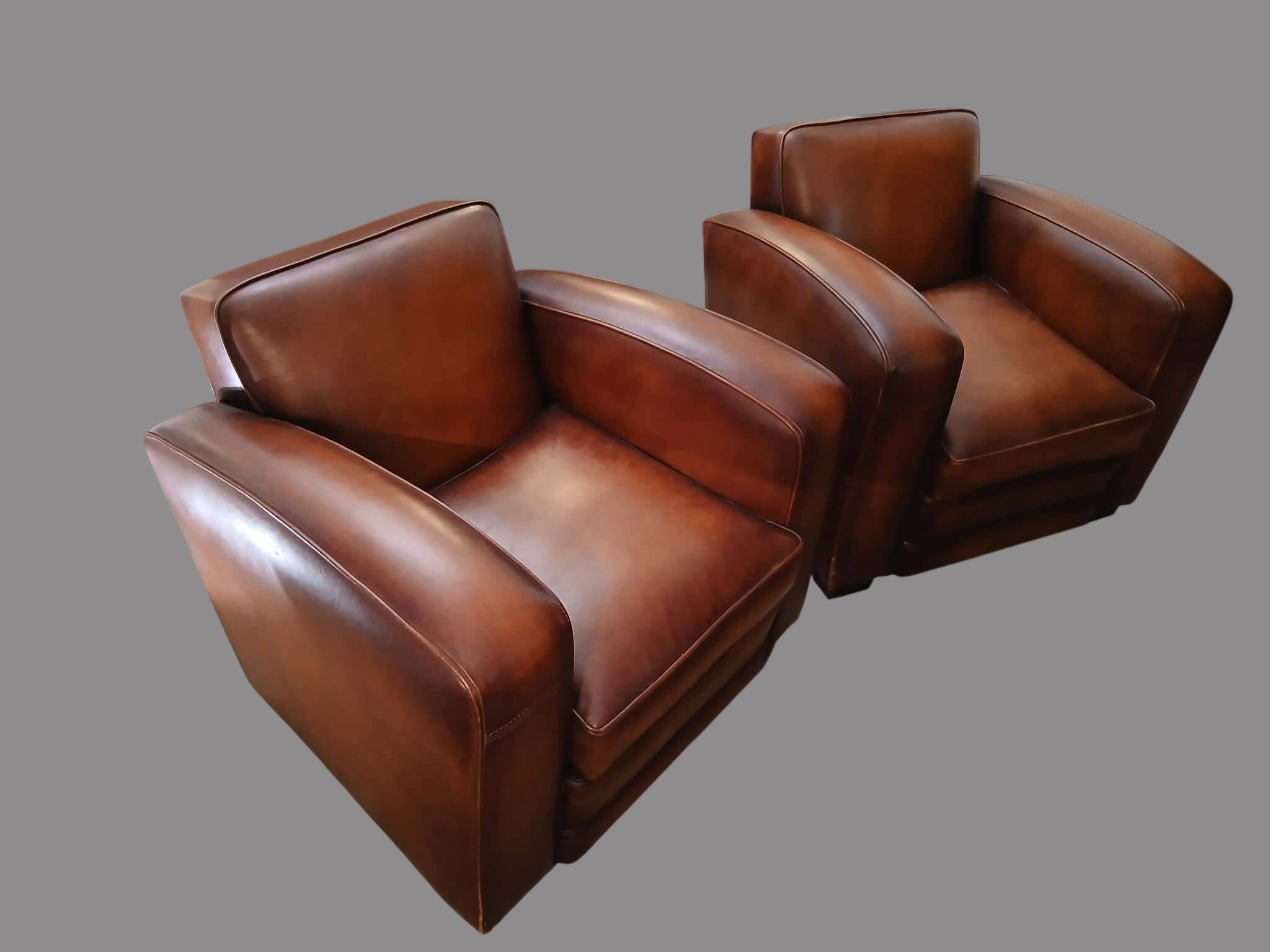 2 fauteuils Club Vintage cuir