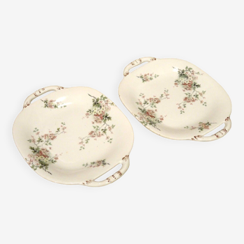 Pair of old earthenware trays with floral decoration