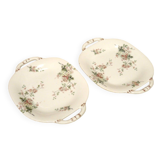 Pair of old earthenware trays with floral decoration