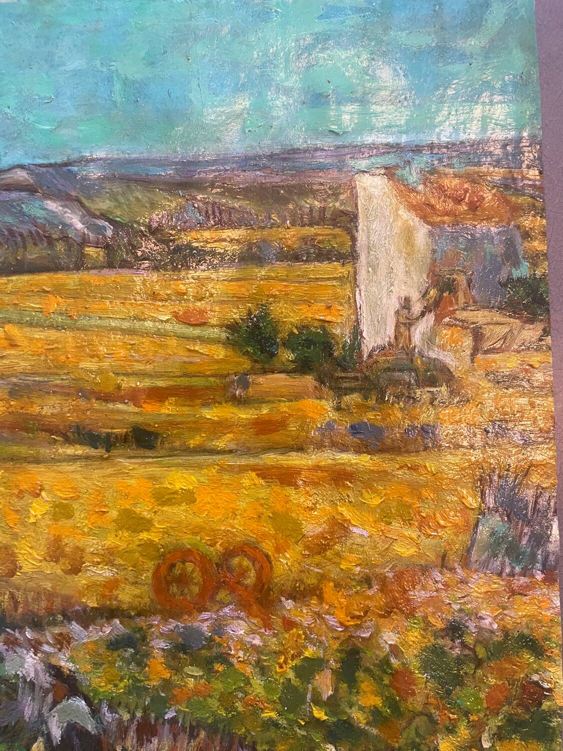 Antique painting of a harvest landscape 20th century