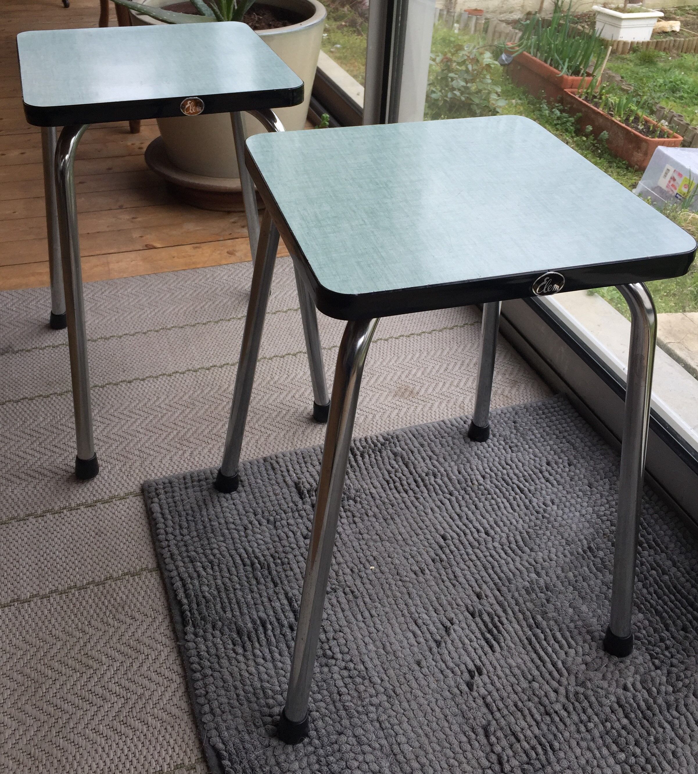 Duo of vintage matching stools in 60s formica brand Elem