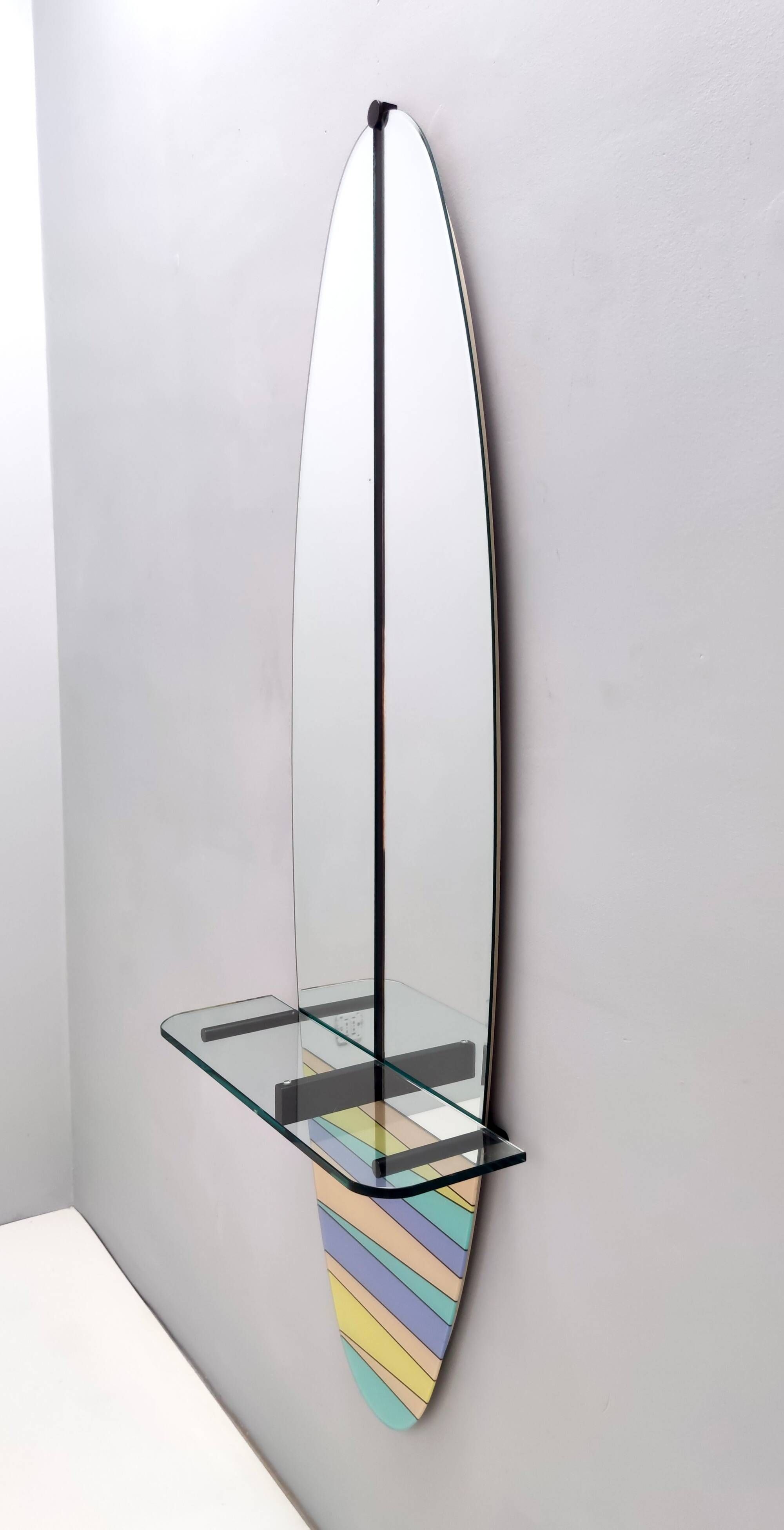 Postmodern Oval Wall-Mounted Entryway Mirror and Console Table with Glass T