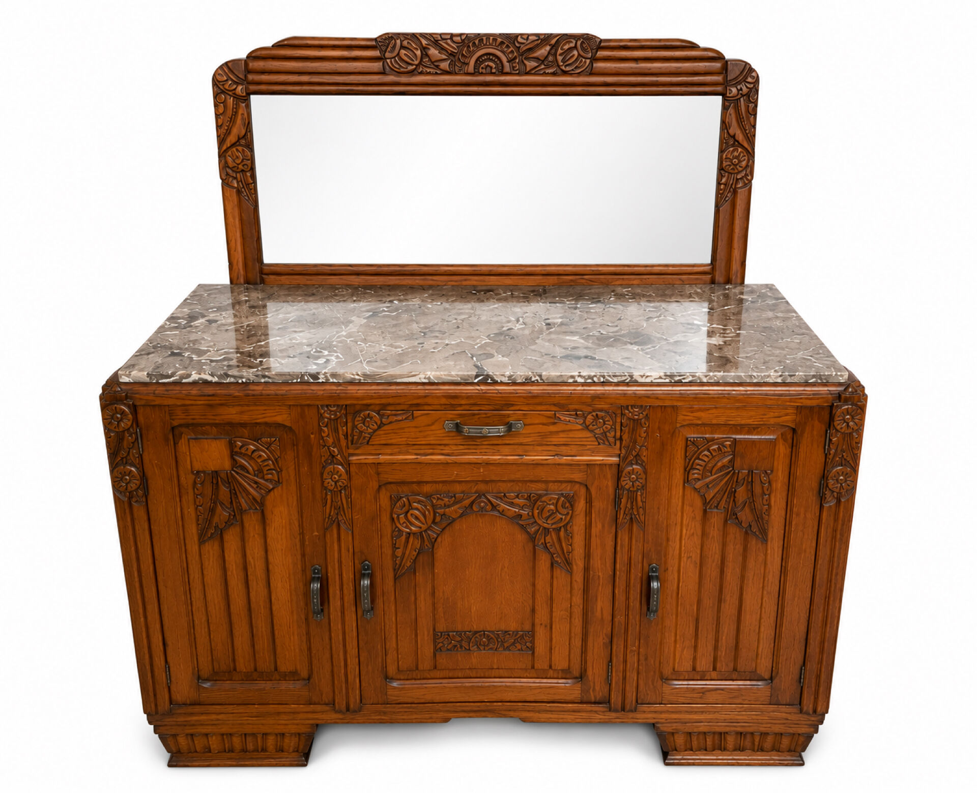 Art Deco buffet from the 1930s, solid wood, marble top, removable mirror.