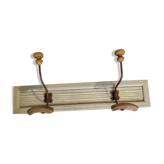 Coat rack wood 2 hooks patinated metal deco dp 1122429