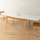 Classic extendable dining table from the 1950s, solid ash wood, new cream white Resopal top