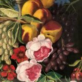 Large pastel signed Annie Faure, still life with flowers and fruits