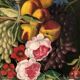 Large pastel signed Annie Faure, still life with flowers and fruits