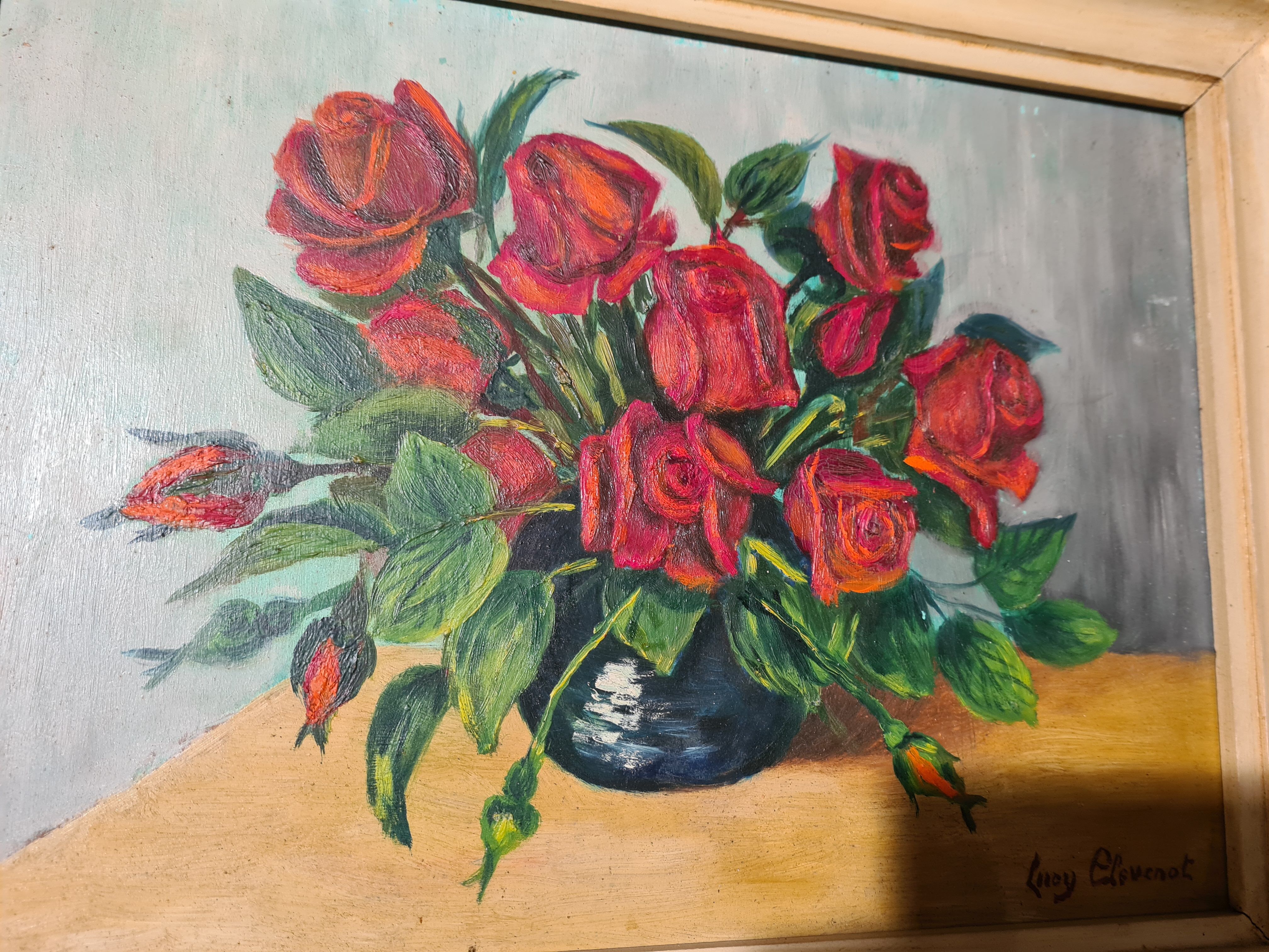 Ancient painting depicting a bouquet of roses
