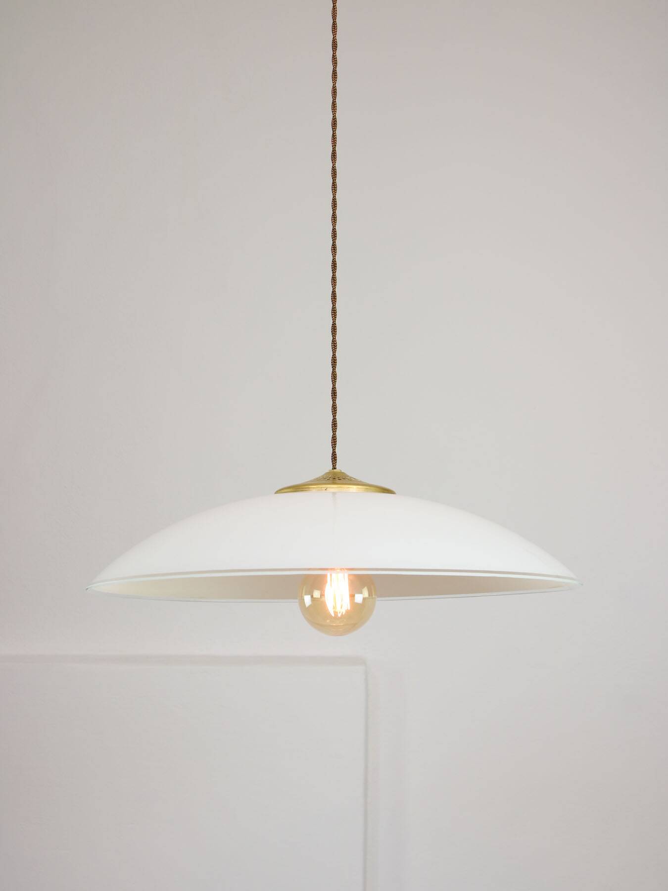 Mid-Century Italian Saucer Glass and Brass Pendant Lamp