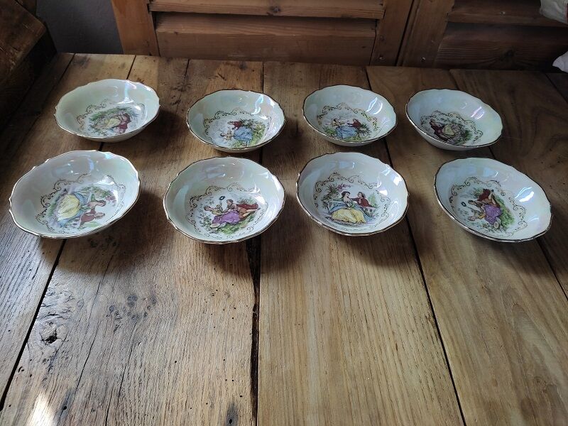 Cups Porcelain Pearly A G Dessert Bowl Liseré Golden Old Lot of 8