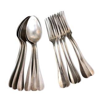 12 matching antique cutlery, silver metal Baguette