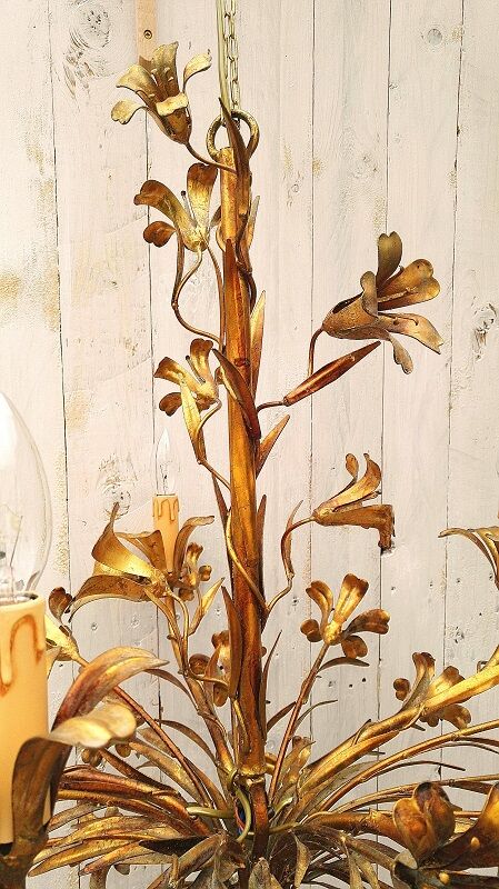 Chandelier 5 lights, gold leaf