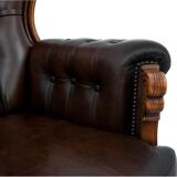 Deep buttoned brown leather salon set