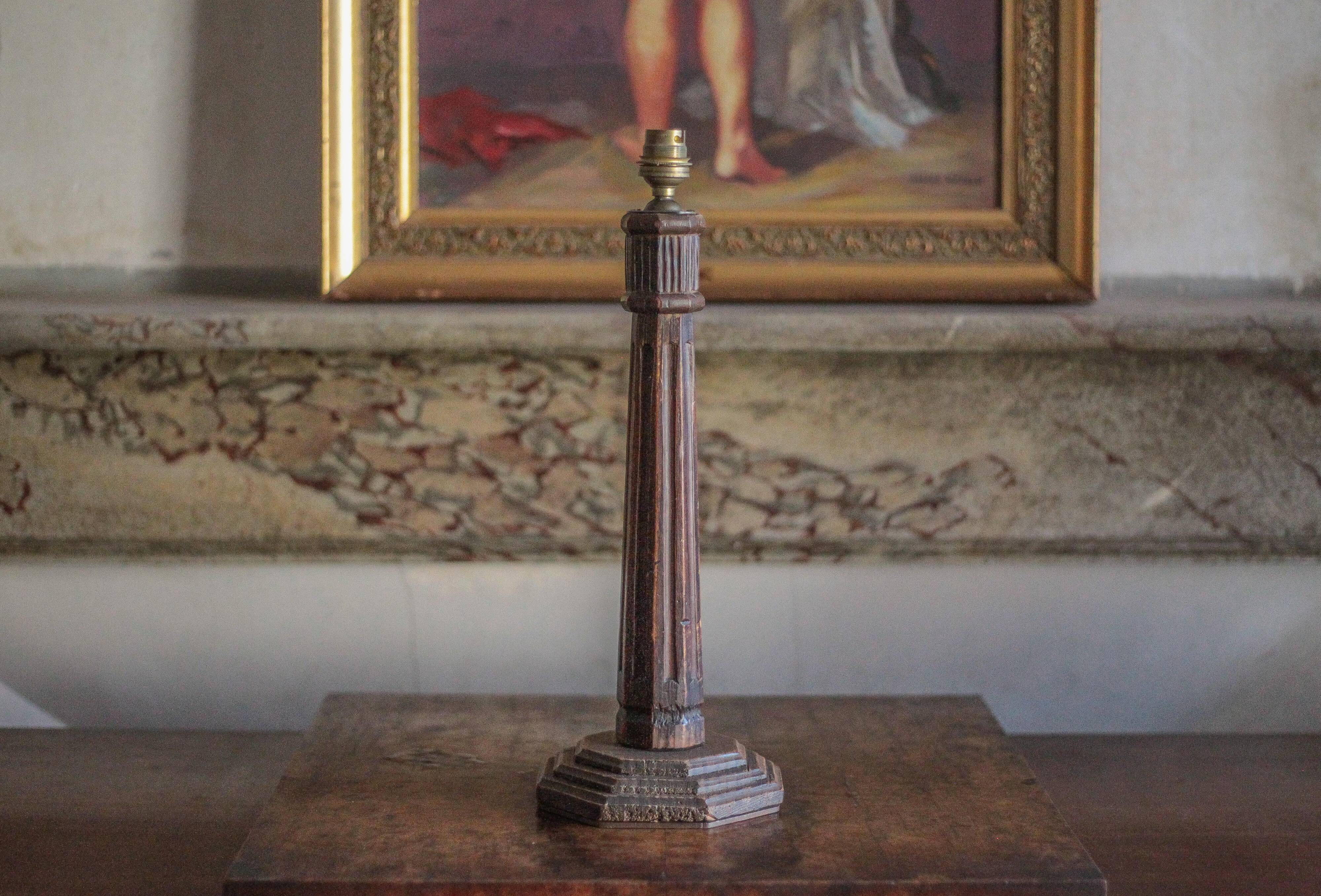 Wooden lamp, vintage turned wood lamp base, table lamp