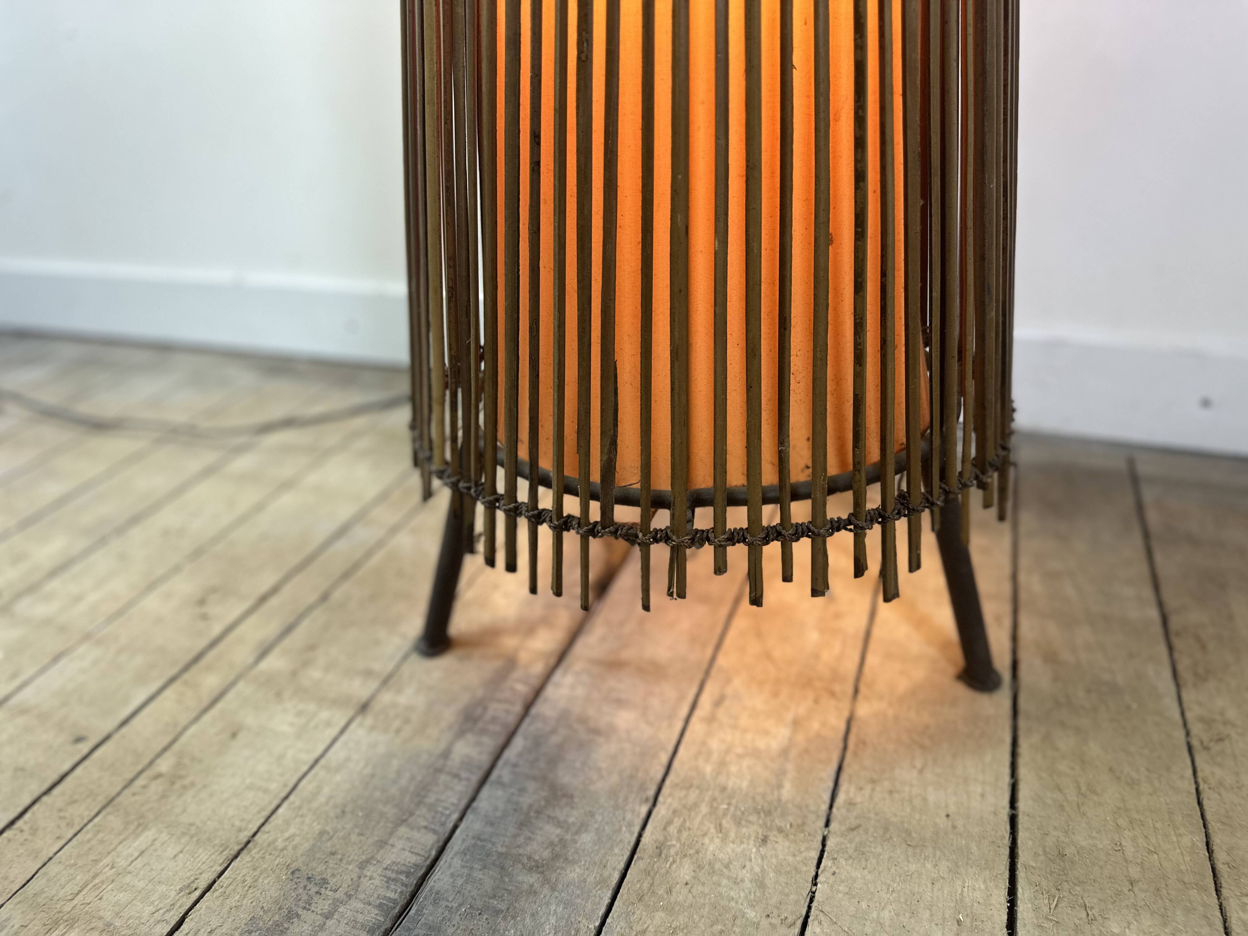 Kobe floor lamp metal and rattan 1990s Ht 170 cm