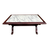 Coffee table in white marble and mahogany wood