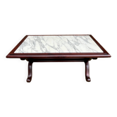 Table basse en marbre blanc et bois acajou