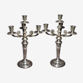 Paire 2 candélabres chandeliers bronze argenté Louis XVI H45cm Gallia Christofle
