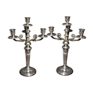 Paire 2 candélabres chandeliers bronze argenté Louis XVI h45cm Gallia Christofle