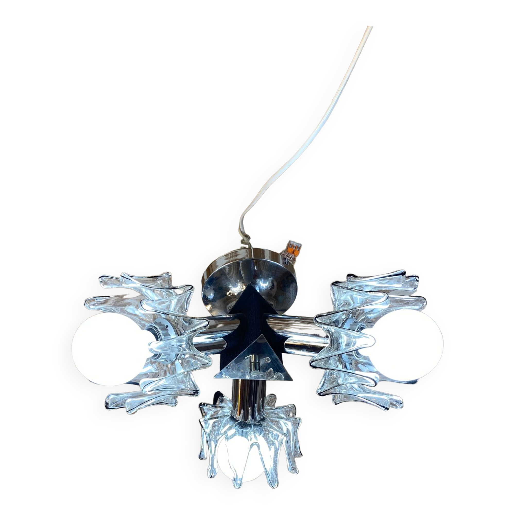 Space age ceiling lamp chrome and glass