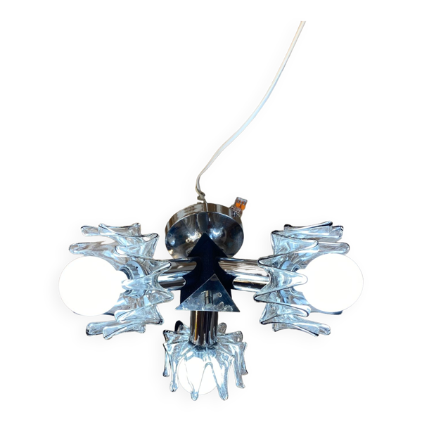 Plafonnier space age chrome et verre