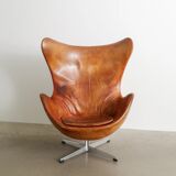 Early Danish "Egg Chair" in Brown Cognac Leather by Arne Jacobsen, 1960s