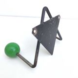Coat rack V hooks balls green wood
