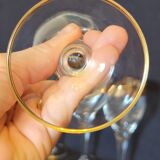 6 old wine glasses in engraved crystal and gold