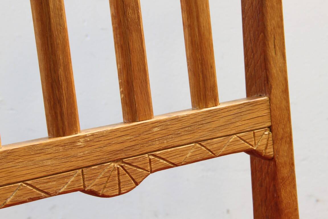 Vintage 1940s/50s solid oak Danish farmhouse chairs, Baroque style set of 4