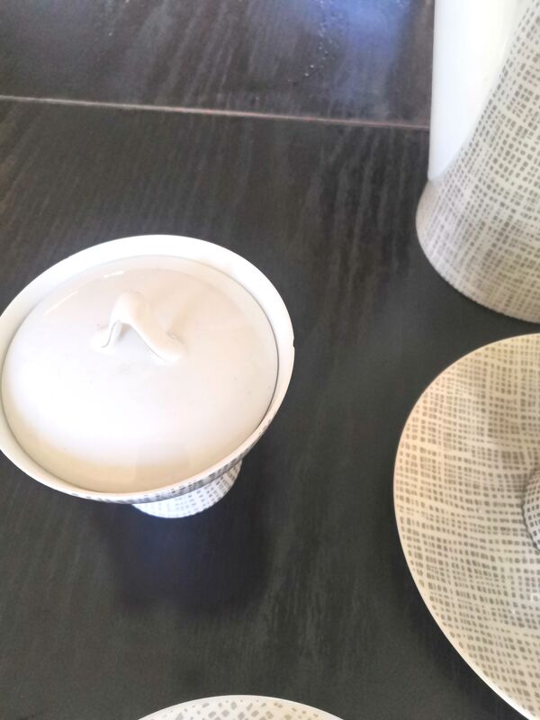 Service à café Rosenthal 2000, décor de soie par Raymond Loewy et Latham design années 50