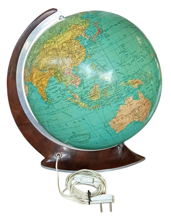 Ancien Globe Terrestre Verre  Lumineux Mappemonde Art Déco Colomb W. Jaden