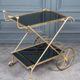 Rolling bar trolley in gold metal and black opaline two trays 1960