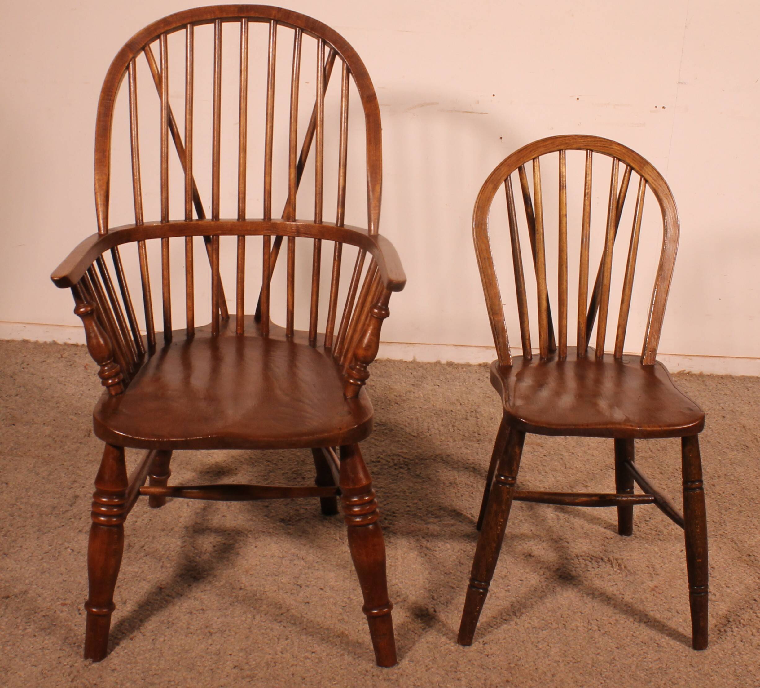 set of 5 Windsor chairs and two armchairs - 19th century