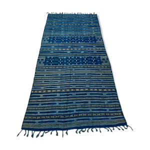 tapis kilim marocain bleu, tapis berbère en laine fait à la main 250x120cm