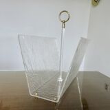 "Roche Bobois" magazine rack in lucite, plexiglass, altuglas and brass, 1970