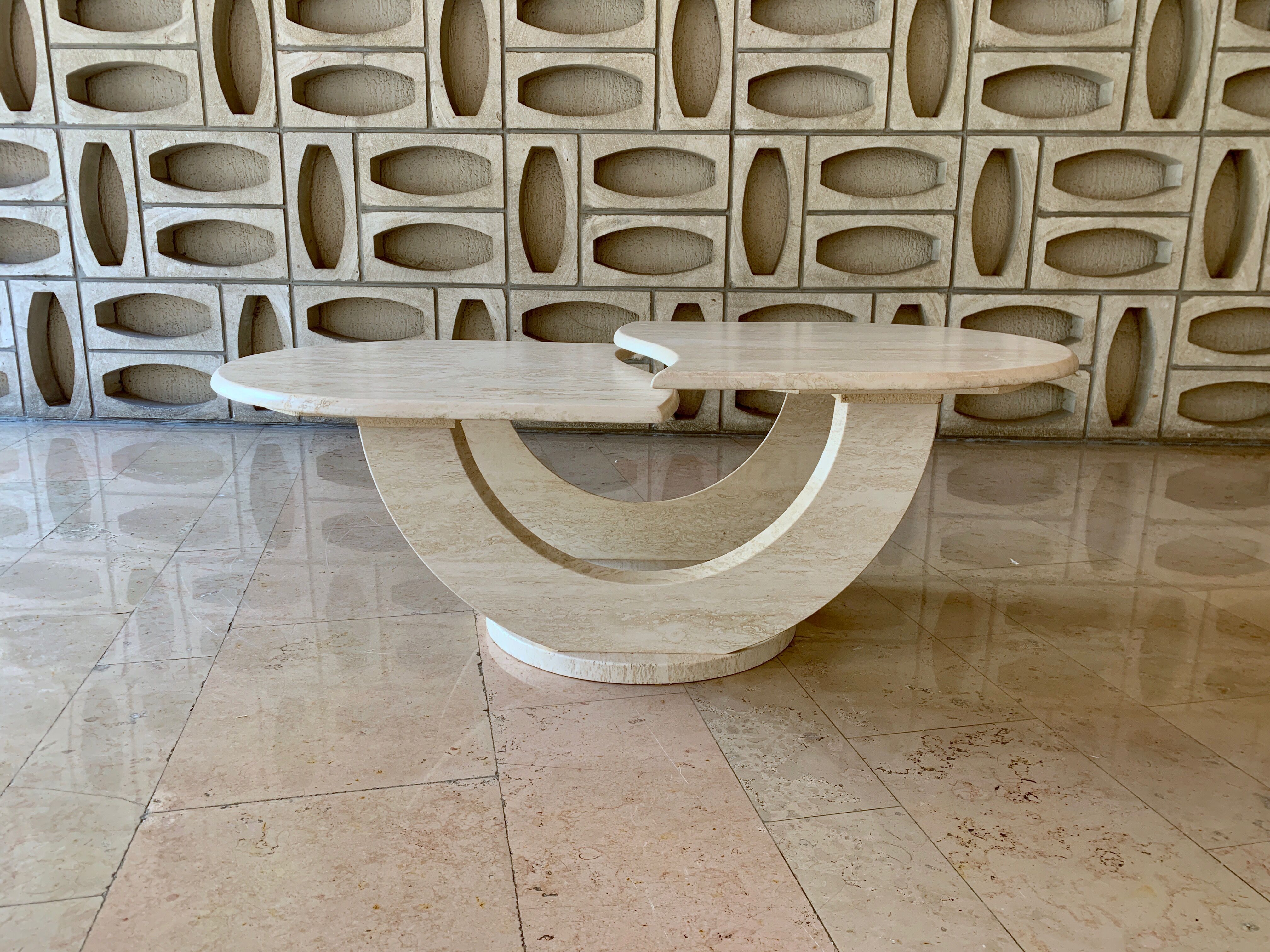 Travertine table with two turntables