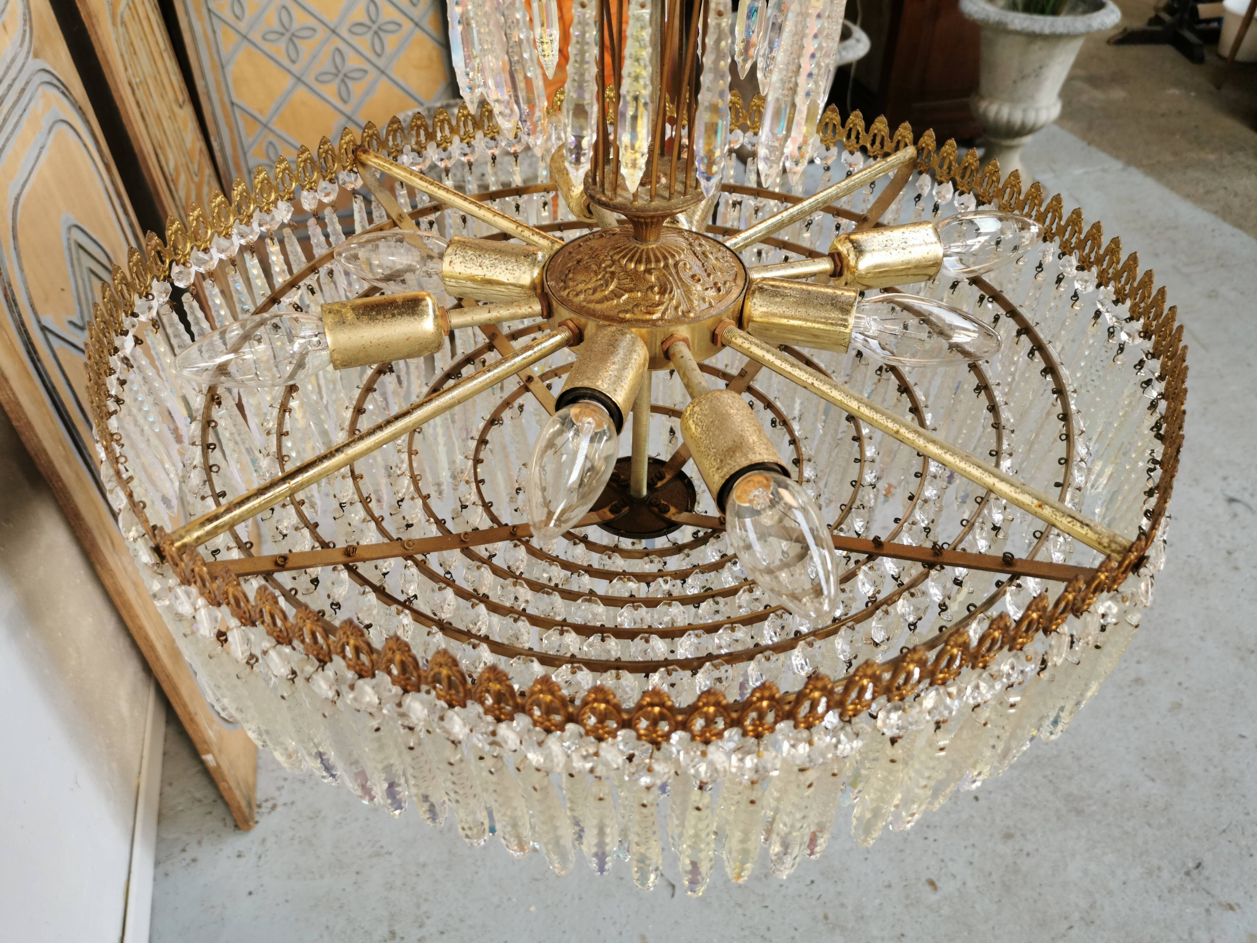 Vintage chandelier 8 lights and brass