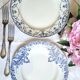 Old mismatched flat plates made of ironstone earthenware.