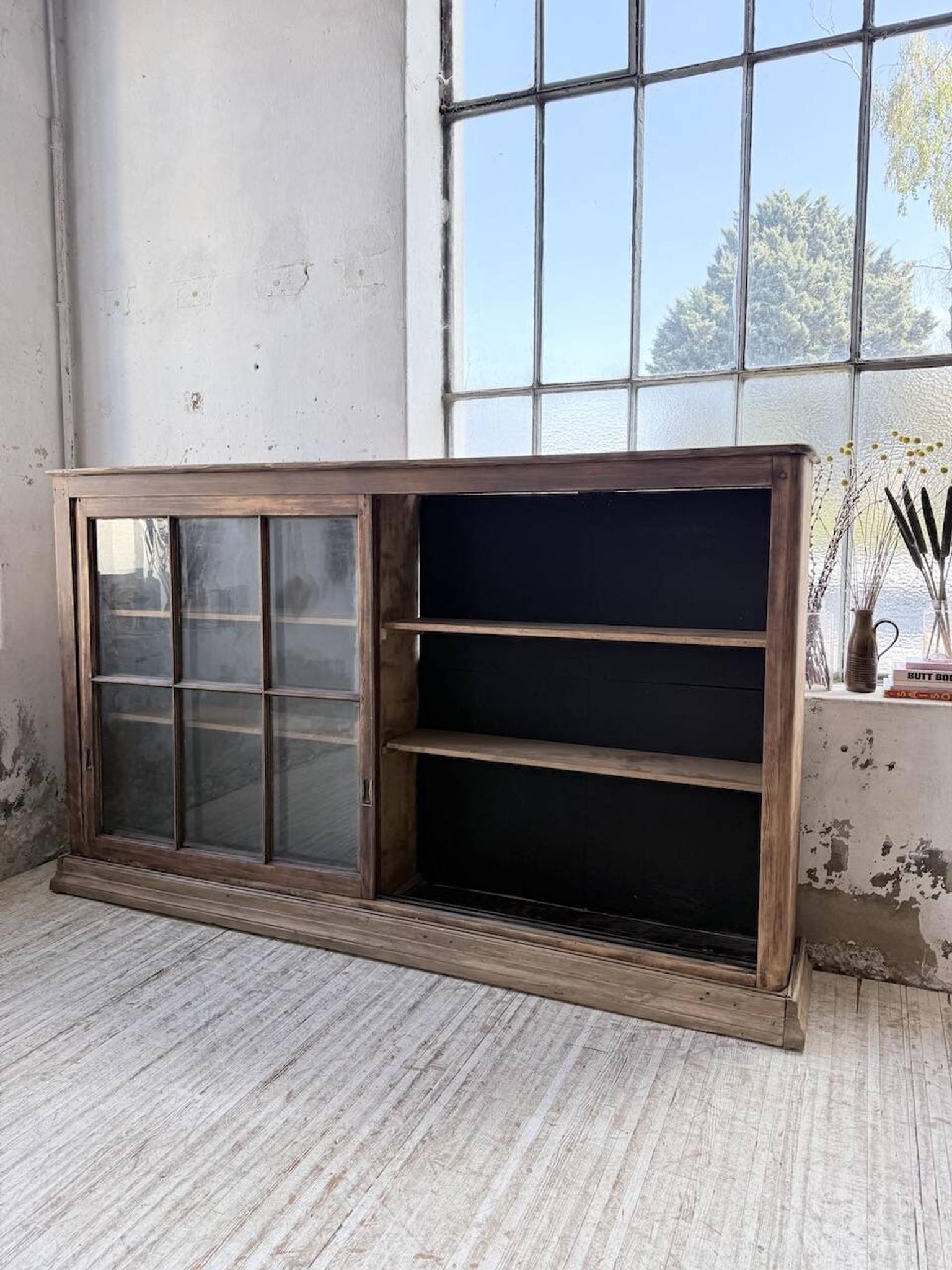 XXL industrial sideboard with glass doors
