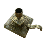 Cellar rat candlestick in gilded brass chised flower pattern, foliage and old face