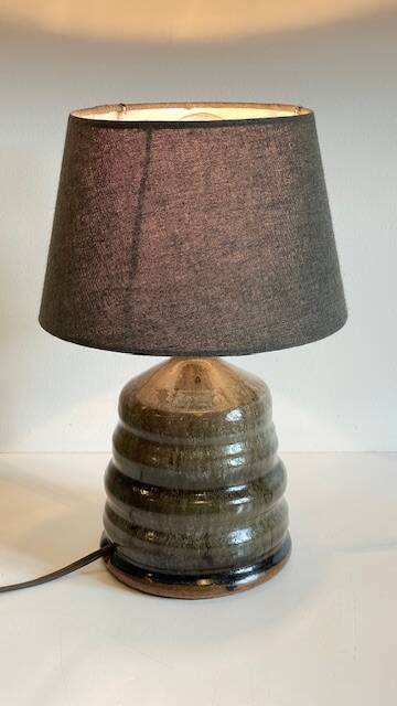 Vintage handmade stoneware geometric lamp