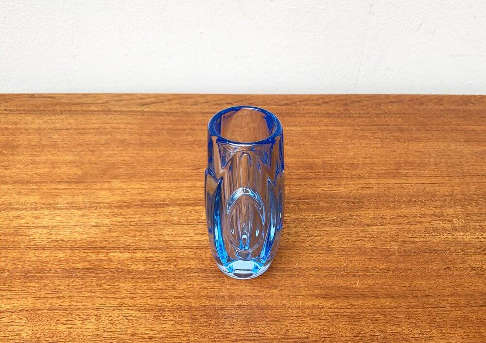 Blue glass vase model 914 mid-century by Rudolf Schröter for Rosice, 1950s