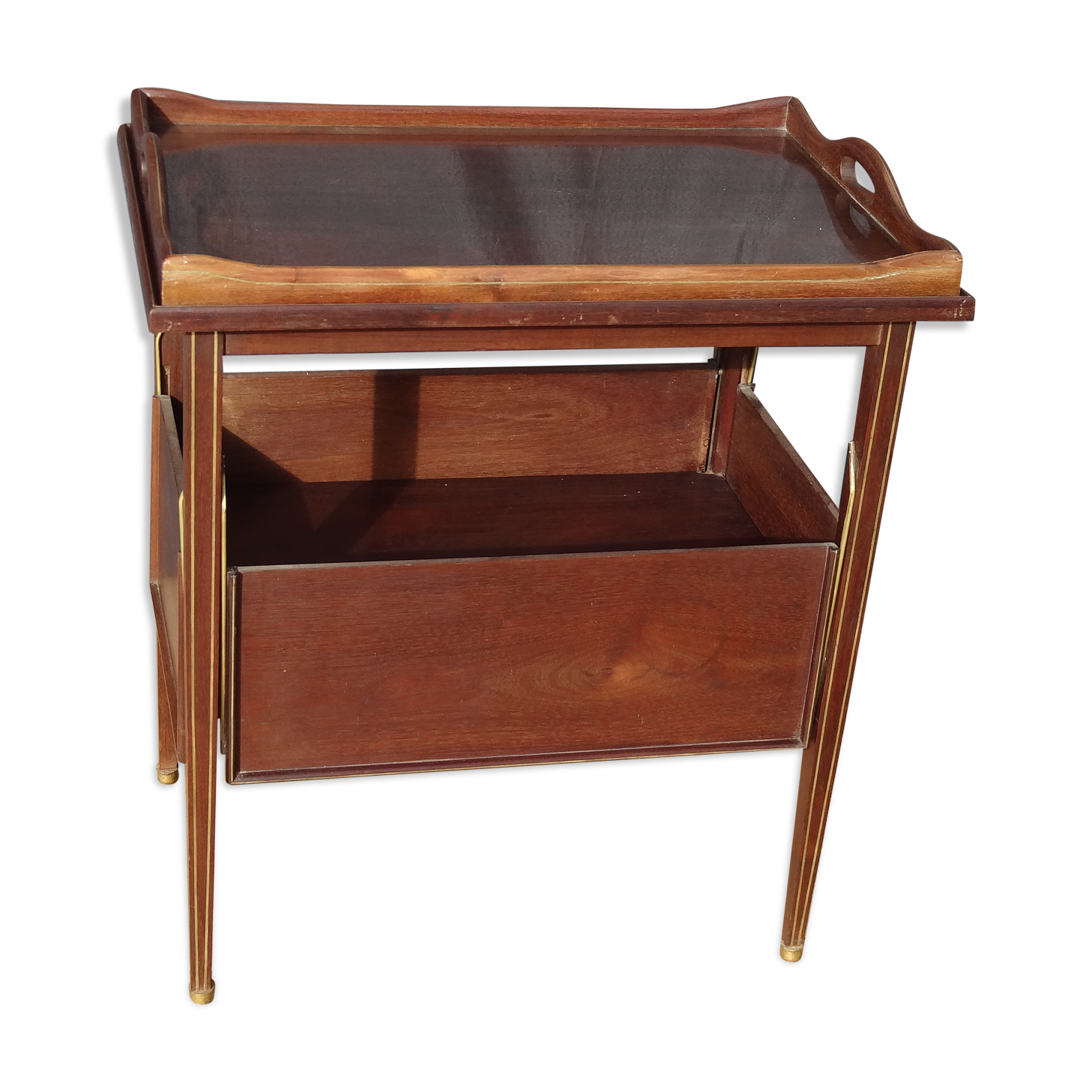 Mahogany service with flaps with removable glass top 67 x 46 cm