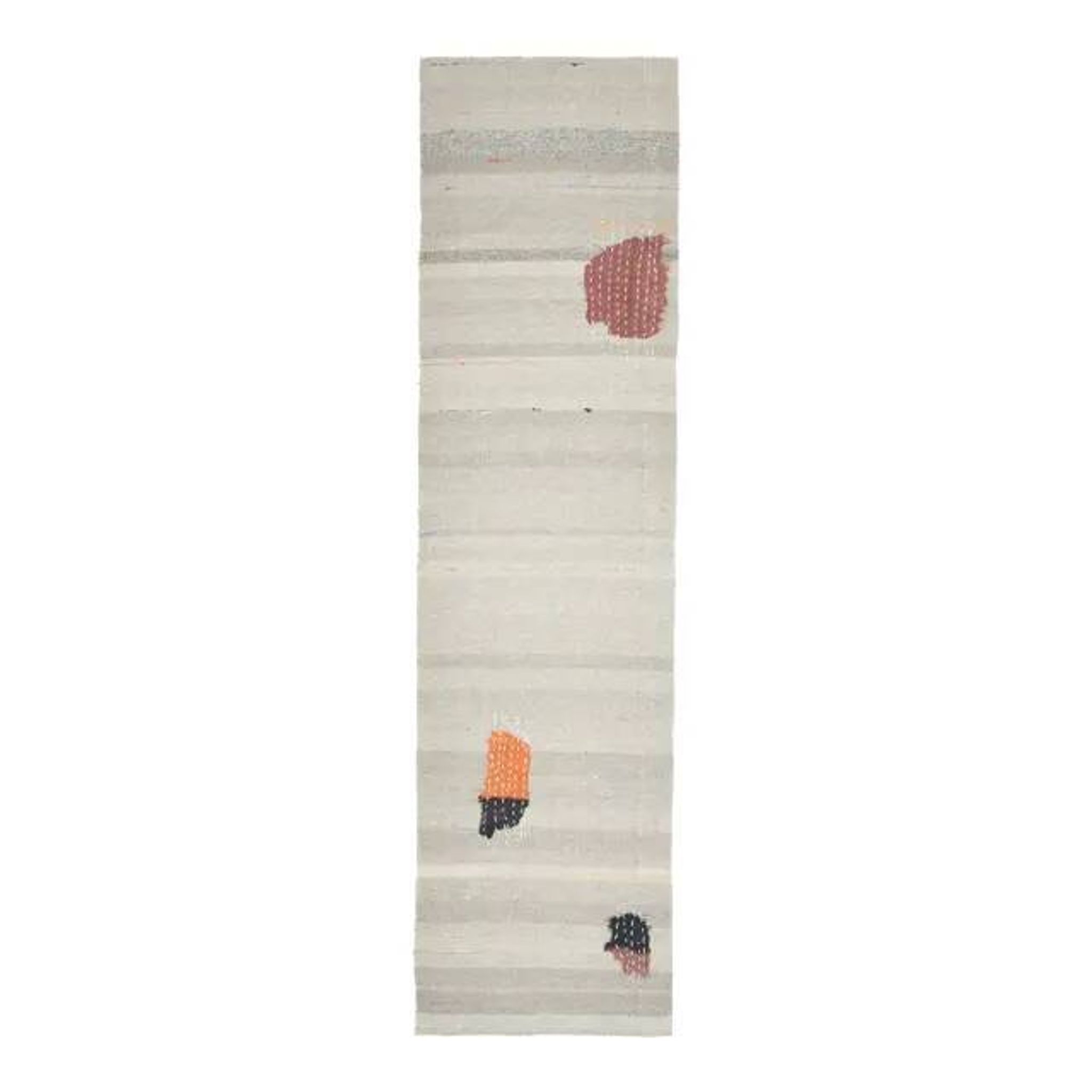 1970s Vintage Turkish Oushak Handmade Wool Cotton Gray Runner Rug 86x332