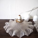 Pair of frosted glass flower pendant lamps
