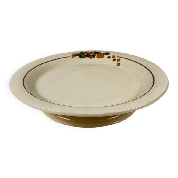 Assiette de présentation piédouche Longwy, début XXème s., décor floral