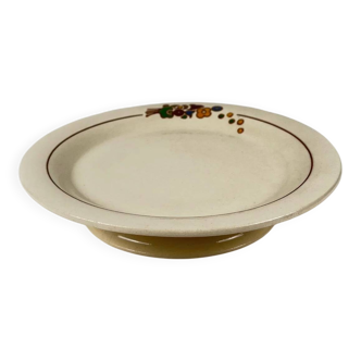 Presentation plate with pedestal Longwy, early 20th century, floral decoration.