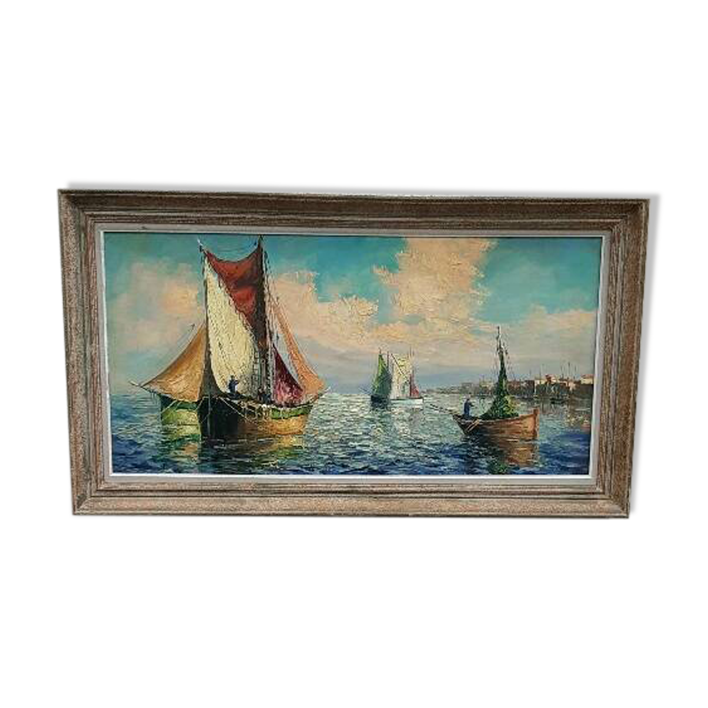 Large oil on canvas "Mediterranean Sea" signed Louis Audrey